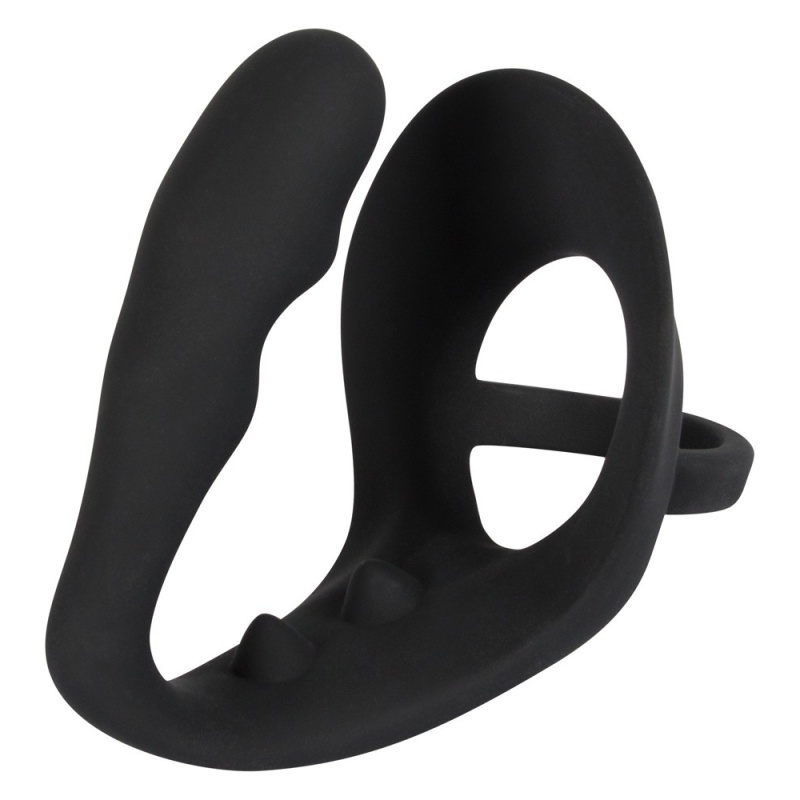 Pierścień erekcyjny z zatyczką analną Ring & Plug i mostkiem na krocze, wtyczka 9 cm, pierścień 4,3 cm - 1
