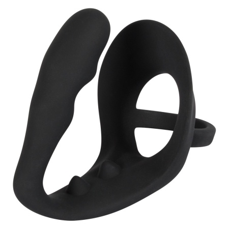 Pierścień erekcyjny z zatyczką analną Ring & Plug i mostkiem na krocze, wtyczka 9 cm, pierścień 4,3 cm - 1