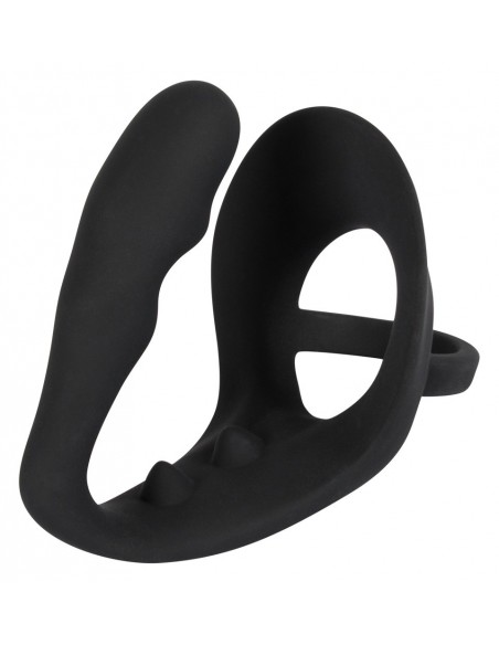 Plug analny z pierścieniem na penisa Czarny - Pozostałe gadżety analne - 1