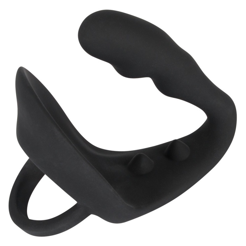 Pierścień erekcyjny z zatyczką analną Ring & Plug i mostkiem na krocze, wtyczka 9 cm, pierścień 4,3 cm - 4