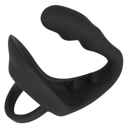 Pierścień erekcyjny z zatyczką analną Ring & Plug i mostkiem na krocze, wtyczka 9 cm, pierścień 4,3 cm - 4