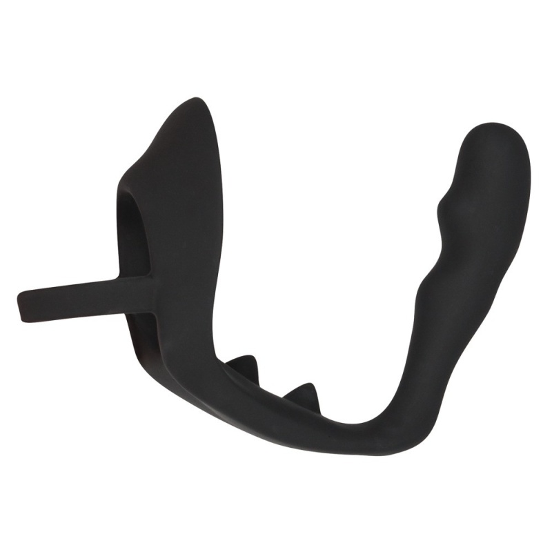 Pierścień erekcyjny z zatyczką analną Ring & Plug i mostkiem na krocze, wtyczka 9 cm, pierścień 4,3 cm - 5