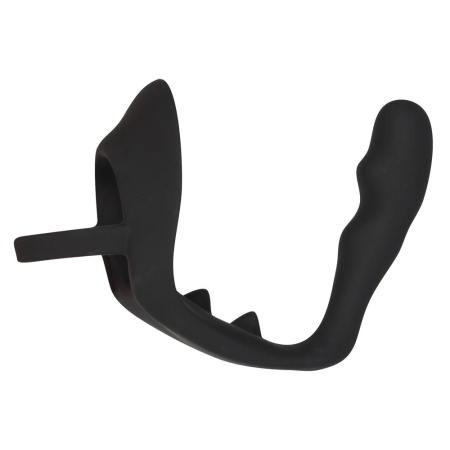 Pierścień erekcyjny z zatyczką analną Ring & Plug i mostkiem na krocze, wtyczka 9 cm, pierścień 4,3 cm - 5