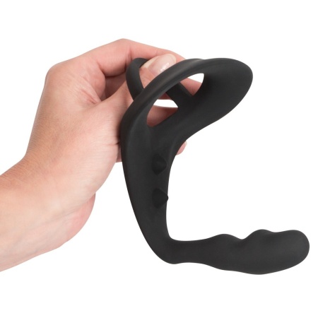 Pierścień erekcyjny z zatyczką analną Ring & Plug i mostkiem na krocze, wtyczka 9 cm, pierścień 4,3 cm - 6