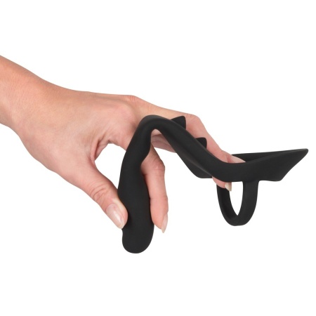 Pierścień erekcyjny z zatyczką analną Ring & Plug i mostkiem na krocze, wtyczka 9 cm, pierścień 4,3 cm - 7