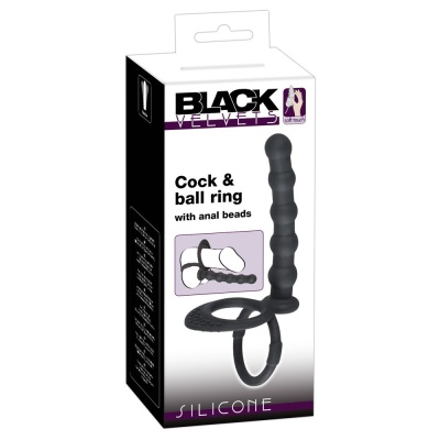 Pierścień penisa i jąder z dildo analnym Cock & ball ring – elastyczna konstrukcja o długości 19 cm - 1