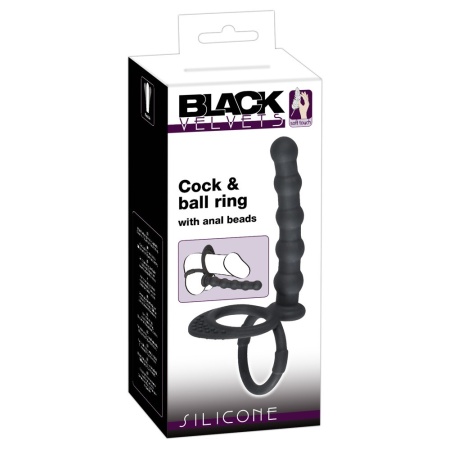 Pierścień penisa i jąder z dildo analnym Cock & ball ring – elastyczna konstrukcja o długości 19 cm - 1