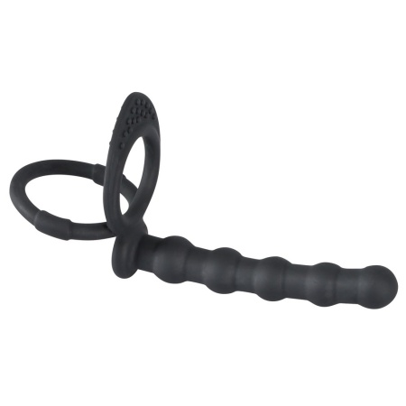 Pierścień penisa i jąder z dildo analnym Cock & ball ring – elastyczna konstrukcja o długości 19 cm - 2