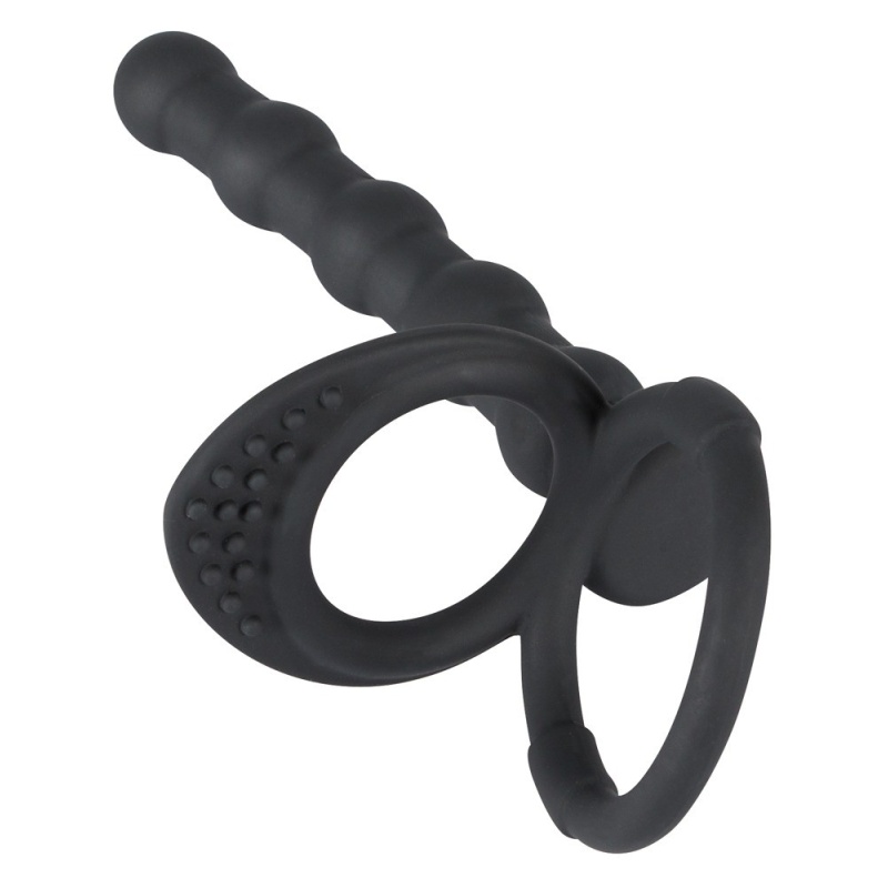 Pierścień penisa i jąder z dildo analnym Cock & ball ring – elastyczna konstrukcja o długości 19 cm - 3