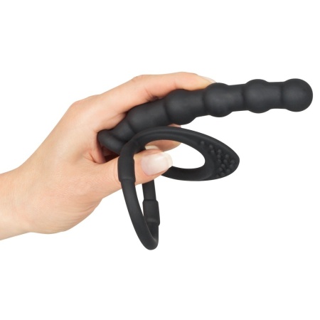 Pierścień penisa i jąder z dildo analnym Cock & ball ring – elastyczna konstrukcja o długości 19 cm - 4