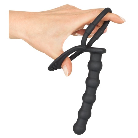 Pierścień penisa i jąder z dildo analnym Cock & ball ring – elastyczna konstrukcja o długości 19 cm - 5