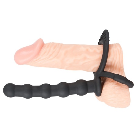 Pierścień penisa i jąder z dildo analnym Cock & ball ring – elastyczna konstrukcja o długości 19 cm - 6