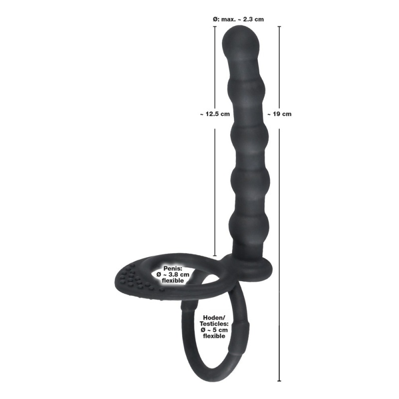 Pierścień penisa i jąder z dildo analnym Cock & ball ring – elastyczna konstrukcja o długości 19 cm - 7
