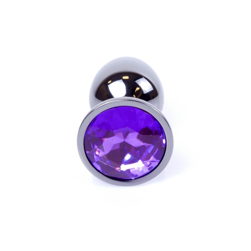 Korek analny Dark Silver PLUG Purple - stal nierdzewna, kryształ, wąska szyjka, 7 cm x 2,7 cm - 2