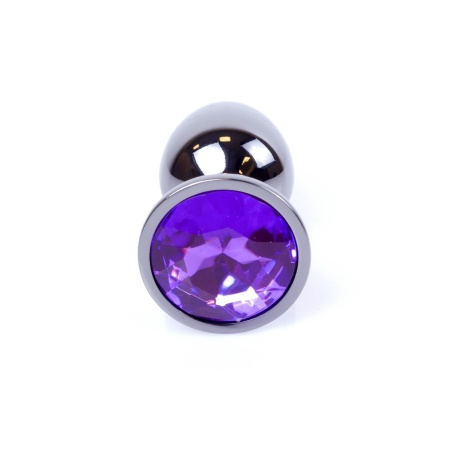 Korek analny Dark Silver PLUG Purple - stal nierdzewna, kryształ, wąska szyjka, 7 cm x 2,7 cm - 2