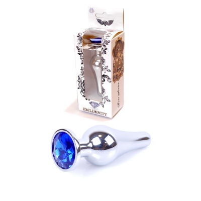 Korek analny Plug-Jewellery Silver z ciemnoniebieskim kamieniem, stal nierdzewna, 9,5 cm x 3 cm - 1 2