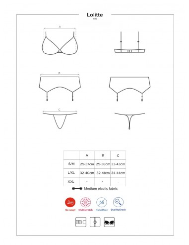 Komplet Bielizny Lolitte 3-Częściowy Czarny  S/M - Komplety bielizny erotycznej - 7