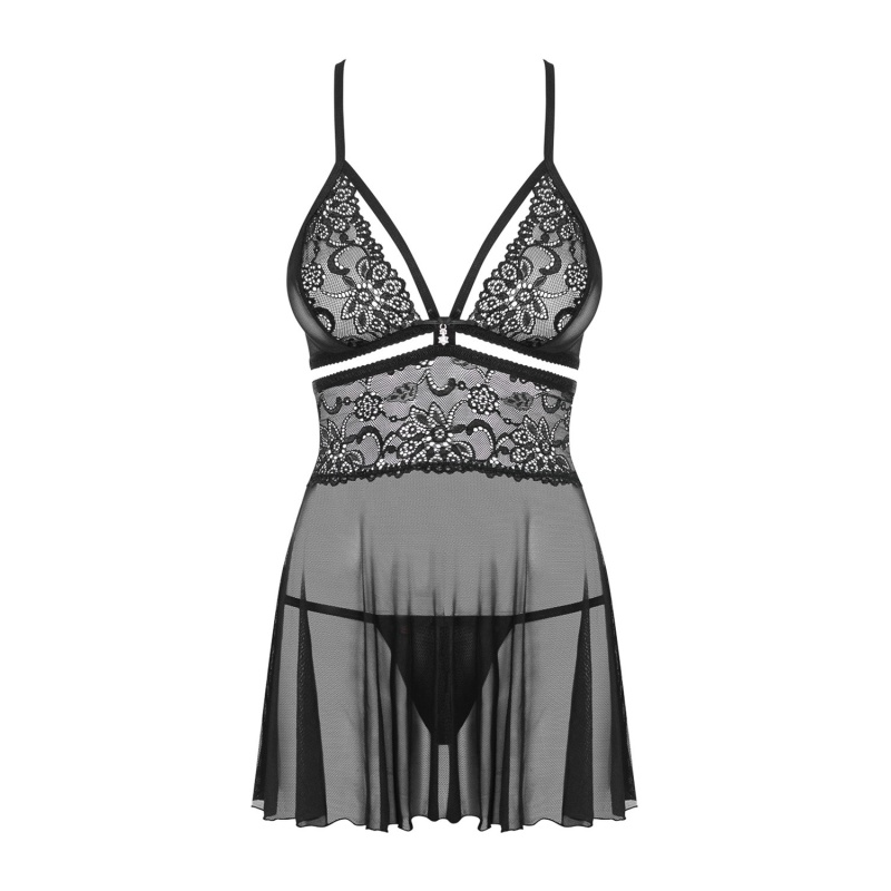 Bielizna nocna 838-Bab-1 Babydoll I Stringi Czarna Xxl - 6