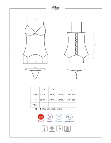 Zestaw Ailay Gorset I Stringi Czarny - Komplety bielizny erotycznej - 7