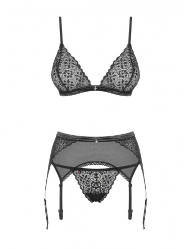 Komplet Bielizny Shibu 3-Częściowy Czarny  S/M - Komplety bielizny erotycznej - 5