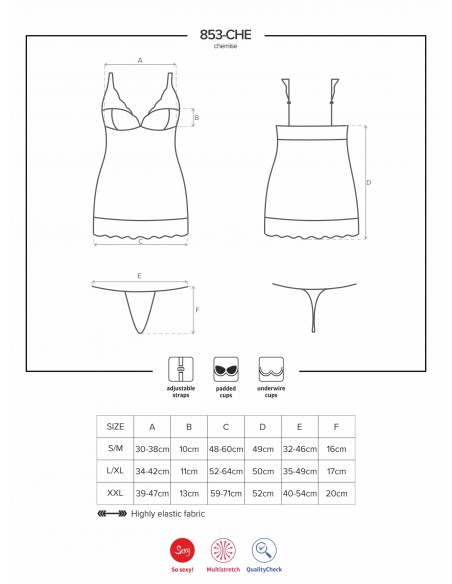 Bielizna Nocna 853-Che-3 Koszulka I Stringi Czerwona  S/M - Koszule nocne - 7