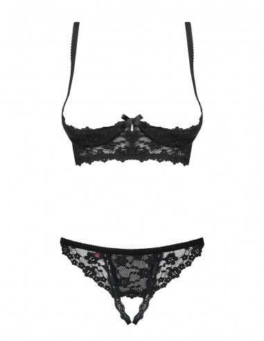 Komplet Bielizny Letica 2-Częściowy Otwarty Czarny  S/M - Komplety bielizny erotycznej - 5