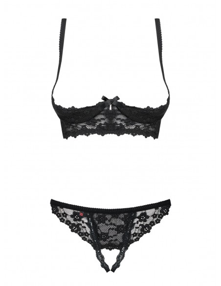 Komplet Bielizny Letica 2-Częściowy Otwarty Czarny  S/M - Komplety bielizny erotycznej - 5