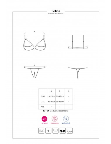 Komplet Bielizny Letica 2-Częściowy Otwarty Czarny  S/M - Komplety bielizny erotycznej - 7
