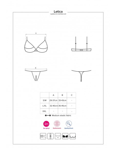 Komplet Bielizny Letica 2-Częściowy Otwarty Czarny  S/M - Komplety bielizny erotycznej - 7