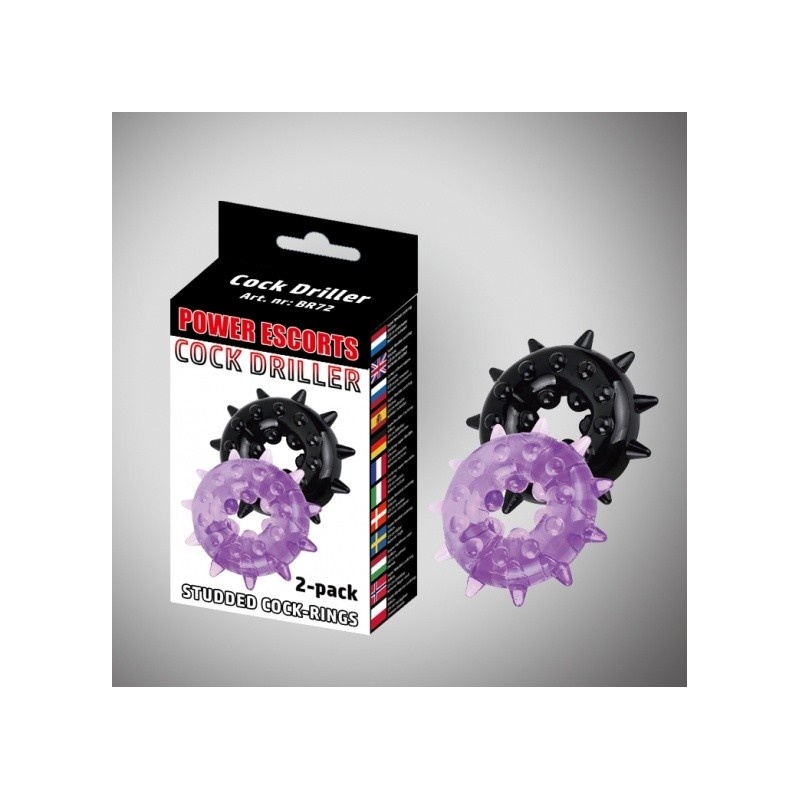 Zestaw pierścieni erekcyjnych Cockdriller 2 Pack – 5 cm x 1,6 cm, czarny i fioletowy - 1