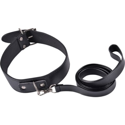 Obroża BDSM BR94 czarna ze smyczą - 1