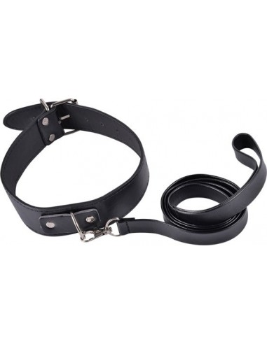 Obroża ze smyczą Kinky collar black  collar with leash  adjustable - Chokery, obroże i smycze - 1