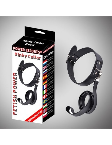 Obroża ze smyczą Kinky collar black  collar with leash  adjustable - Chokery, obroże i smycze - 3