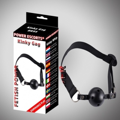 Knebel kulkowy Kinky Gag Black Ball Gag – czarny, z regulowanym paskiem - 1