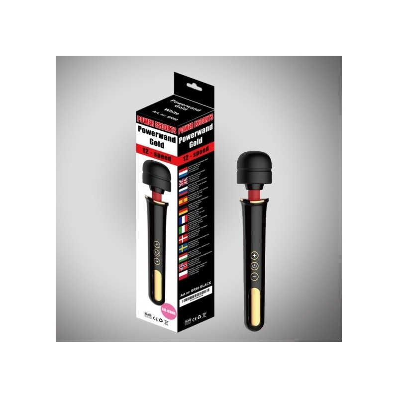 Masażer łechtaczki Powerwand Gold Black Big Size – 12 prędkości, czarno-złoty - 3