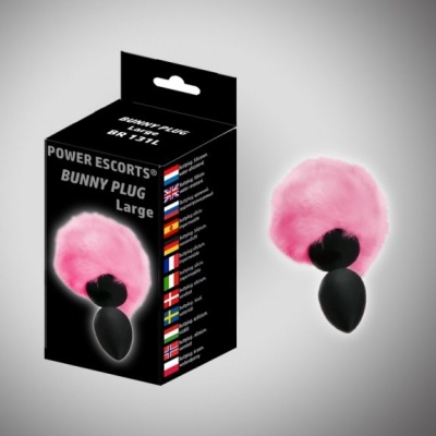 Korek analny Bunny Plug Large z ogonkiem 9,3 cm czarno-różowy - 1 2