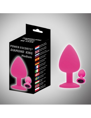 Buttplug Diamond King Medium Pink With Black Stone Diamond King 8x3,5 cm - Korki analne silikonowe - 1
