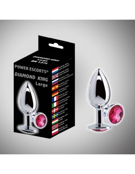 Stalowy korek analny Diamond king large with pin stone 9,3x4,1 cm - Korki analne stalowe - 2