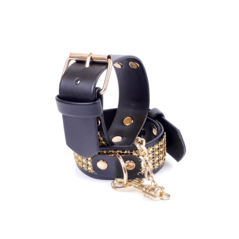 Kajdanki erotyczne Handcuffs With Cristals 3 Cm Gold - 4