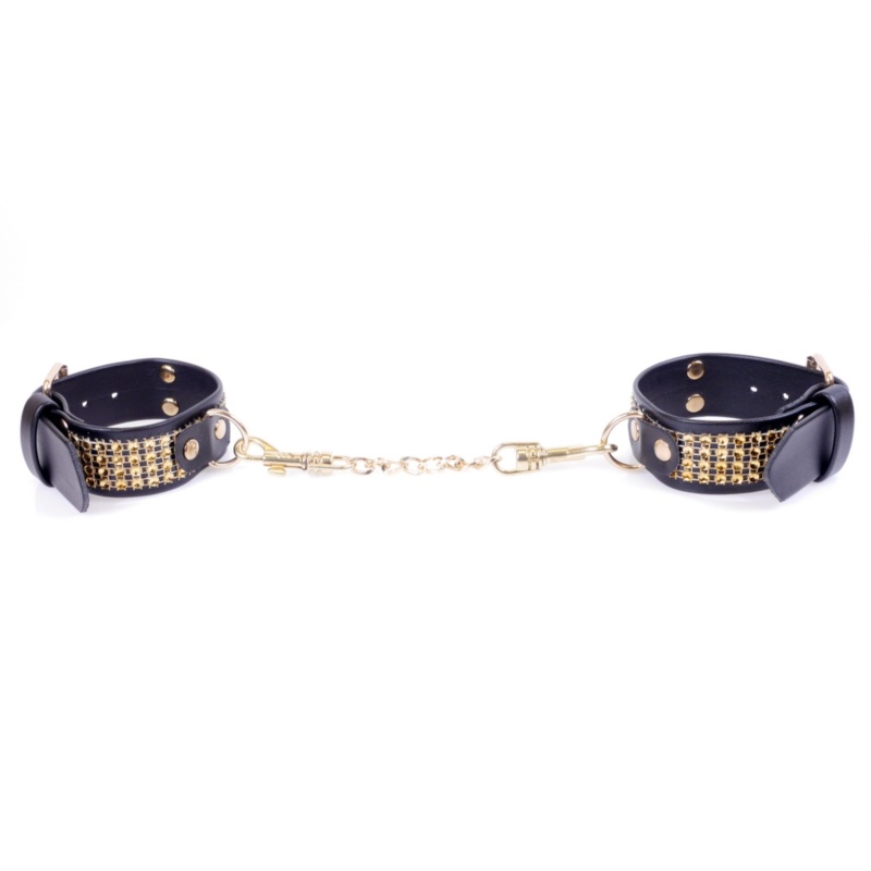 Kajdanki erotyczne Handcuffs With Cristals 3 Cm Gold - 5