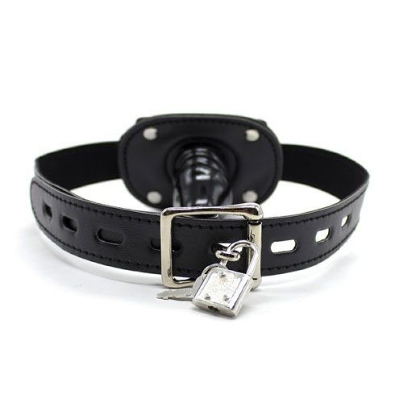 Knebel Penis Gag Short Block Black 6 cm z Kłódką - 1