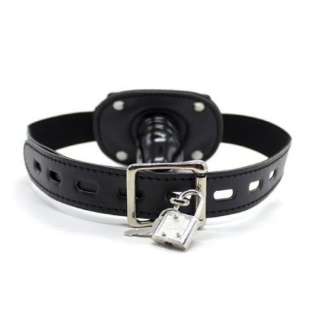 Knebel Penis Gag Short Block Black 6 cm z Kłódką - 1