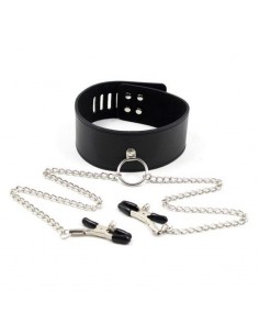Obrożą z klipsami na sutki Collare con morsetti per capezzoli Leash nipple black - Chokery, obroże i smycze - 1