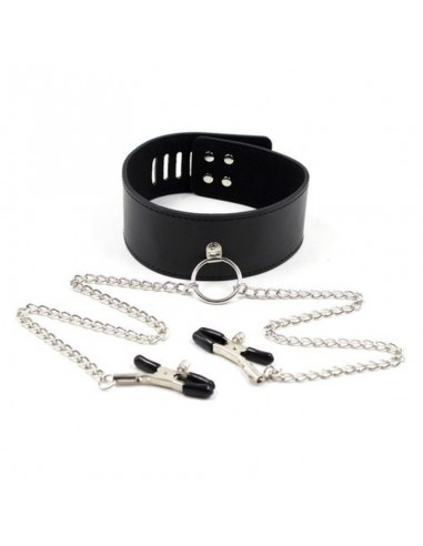 Obrożą z klipsami na sutki Collare con morsetti per capezzoli Leash nipple black - Chokery, obroże i smycze - 1