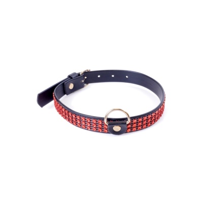 Obroża BDSM Collar With Crystals 2 Cm Red Line - 1