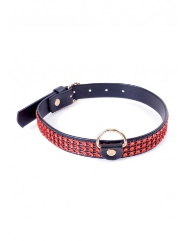 Obroża BDSM Collar With Crystals 2 Cm Red Line - Chokery, obroże i smycze - 1