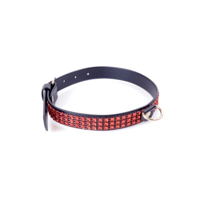 Obroża BDSM Collar With Crystals 2 Cm Red Line - 1 2