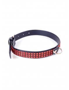 Obroża BDSM Collar With Crystals 2 Cm Red Line - Chokery, obroże i smycze - 1 2