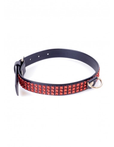 Obroża BDSM Collar With Crystals 2 Cm Red Line - Chokery, obroże i smycze - 2