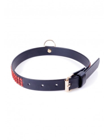 Obroża BDSM Collar With Crystals 2 Cm Red Line - Chokery, obroże i smycze - 3